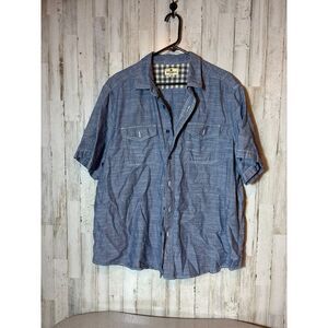 Men's Woolrich Button Down Shirt Size XXL Blue‎ Chambray Short Sleeve Pocket
